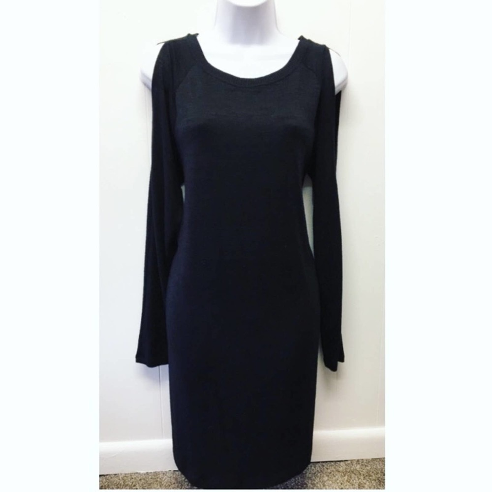 GAP | Black Cold-Shoulder Sweater Dress •